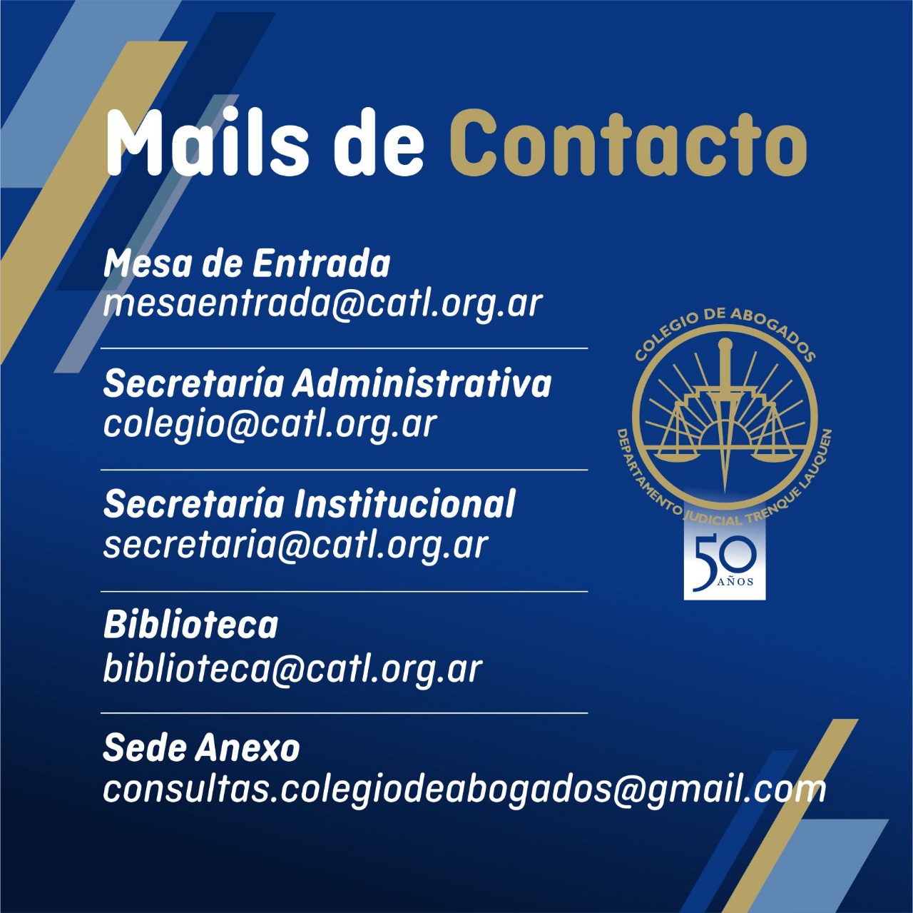 Correos Electrónicos de Contacto con el Colegio