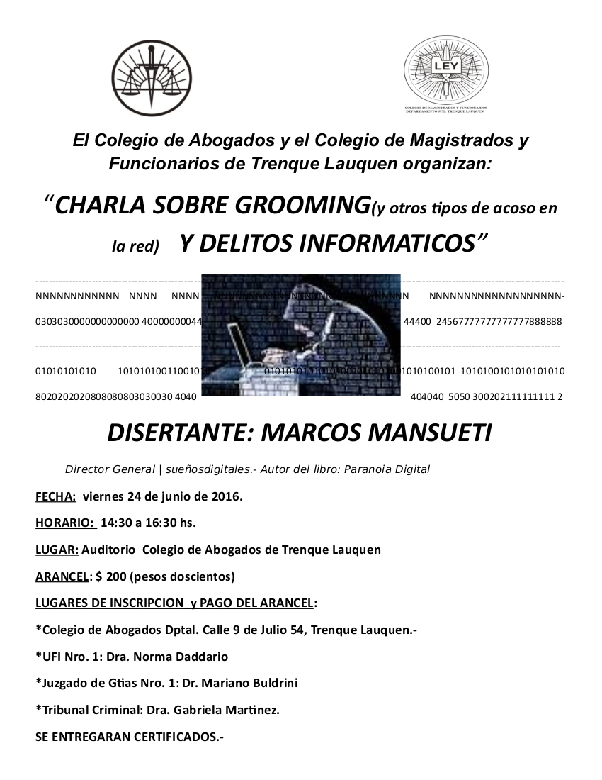 Charla sobre Grooming (y otros tipos de acoso en la red) y Delitos Informáticos